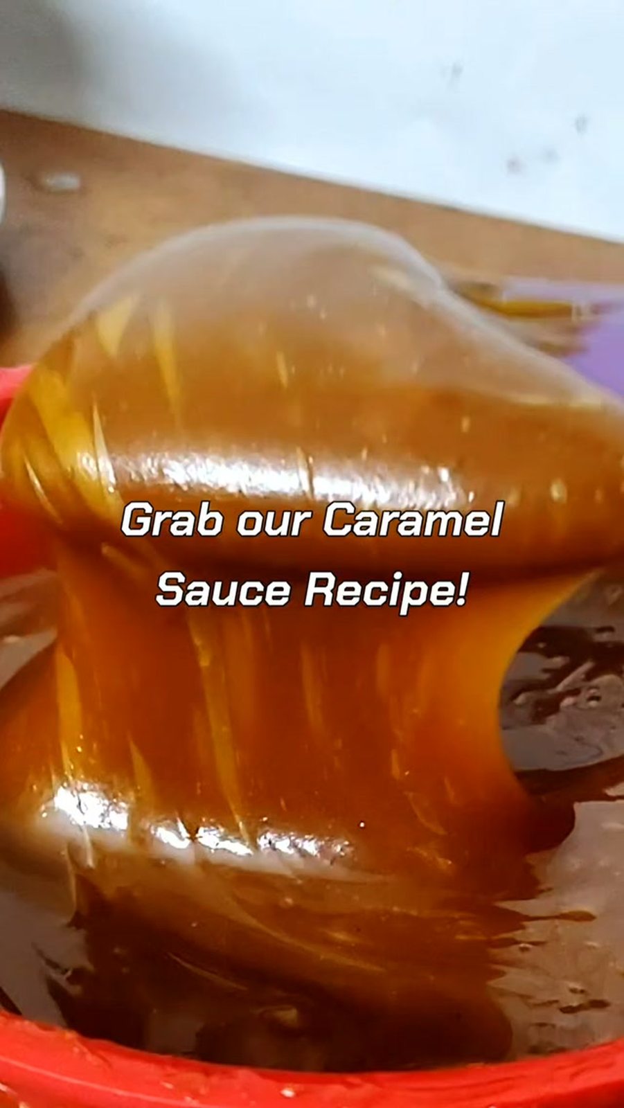 Silky caramel sauce close-up