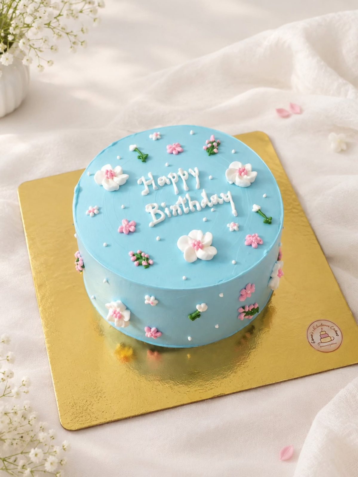 Blue floral birthday cake